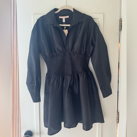 Hutch Dolan Long-Sleeve Smocked-Waist Mini Dress - Picture 2 of 8